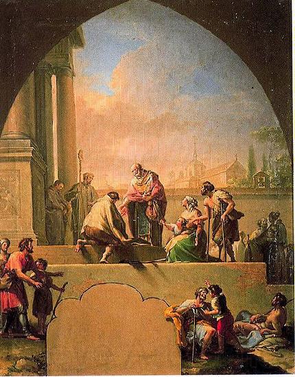 Francisco Bayeu Charity of Saint Elladius of Toledo, oil painting by Francisco Bayeu. Cathedral of Toledo cloister Spain oil painting art